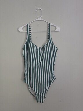 Time and Tru Green and White Striped Swimsuit